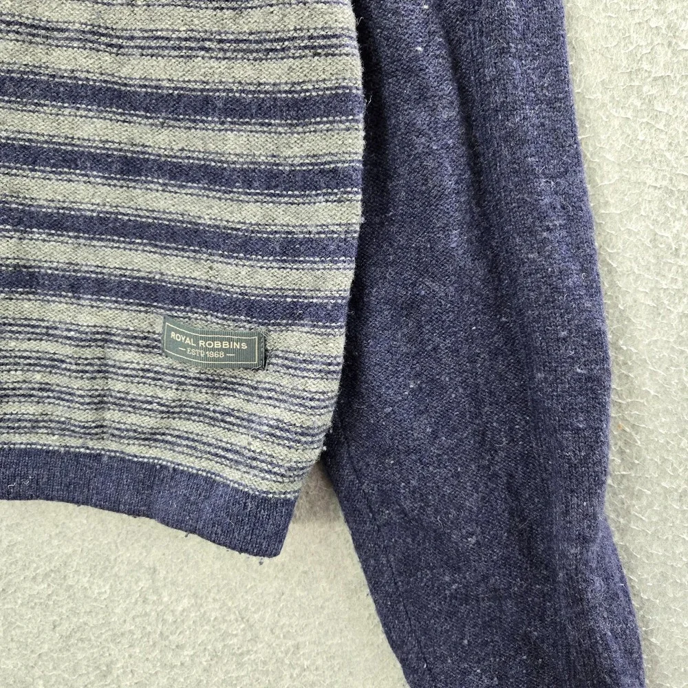 Royal Robbins Men Sweater Large Blue Striped Wool Blend 1/4 Zip‎ Mock Neck
